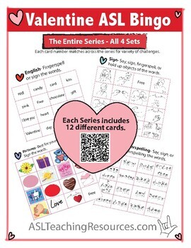 Preview of ASL for Kids Valentine Sign Language Bingo Cards