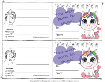 Preview of ASL Valentine Unicorn Cards with Sign Language