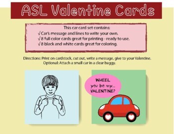 Preview of ASL Valentine's Day Cards Printable with Sign Language