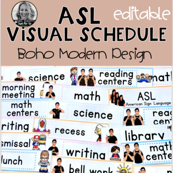 Preview of ASL Visual Schedule Editable Boho Modern