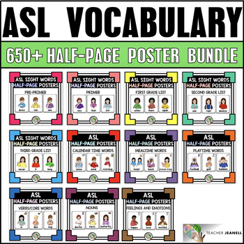 Preview of ASL Posters Bundle - American Sign Language Vocabulary Half-Page Posters