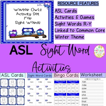 Preview of ASL Winter Owls Sight Words Primer Set 2 Signing, Reading and Writing Activities