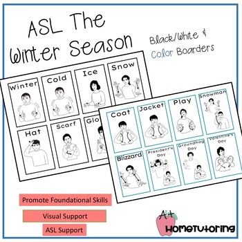 Preview of ASL Winter Season Flashcards B/W & Color Boarders