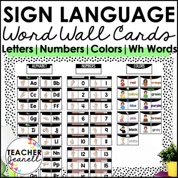 Preview of ASL Word Wall Cards - Letters, Numbers, Colors, and Question Words