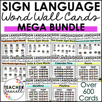 Preview of ASL Word Wall Cards - Sign Language Bundle