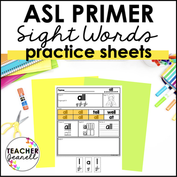 Preview of ASL Sight Word Primer Practice - Sign Language Worksheets