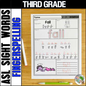 Preview of ASL Worksheets Third Grade Sight Words and Fingerspelling Practice