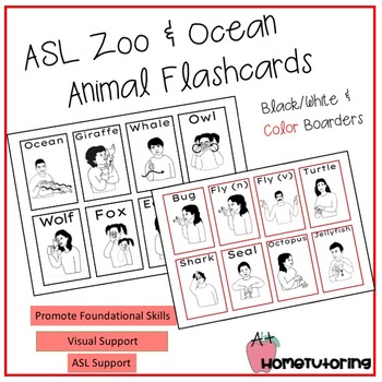Preview of ASL Zoo/Ocean Animal Flashcards B/W & Color Boarders