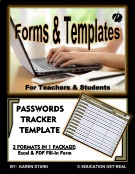 Preview of PASSWORDS TEMPLATE FOR TEACHERS (EXCEL & PDF FILLABLES) - "Avoid Memory Losses"