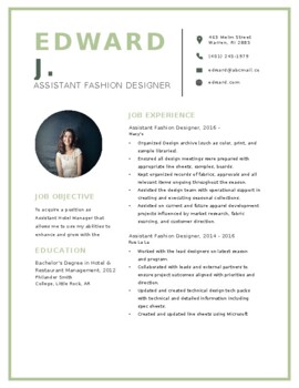 Preview of ASSISTANT FASHION DESIGNER RESUME