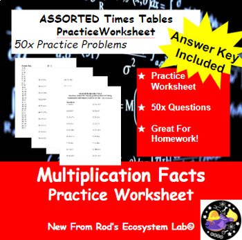 Preview of ASSORTED Multiplication Tables 50x Question Worksheet **Editable w/Answer Key**