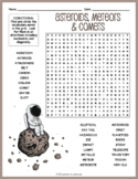 ASTEROIDS, METEORS & COMETS Word Search Puzzle Worksheet Activity