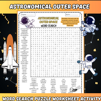 ASTRONOMICAL OUTER SPACE Themed Word Search Puzzle Worksheet Activity
