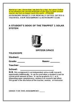 Preview of ASTRONOMY: THE TRAPPIST 1 SOLAR SYSTEM: INDEPENDENT RESEARCH ASSIGNMENT