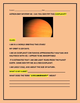 Preview of ASTRONOMY MYSTERY #2: CAN YOU IDENTIFYTHIS EXOPLANET? FUN WITH DISTANCE LEARNING