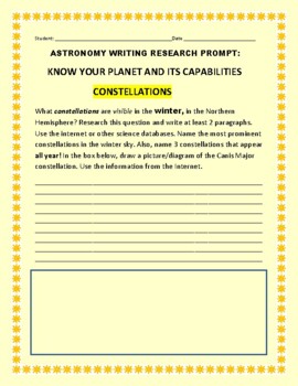 Preview of ASTRONOMY: SCIENCE WRITING RESEARCH PROMPT: WINTER CONSTELLATIONS