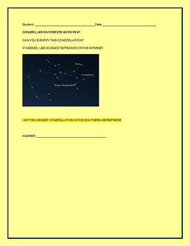 Preview of ASTRONOMY/SUMMER CAMP/STEM: IDENTIFY MYSTERY CONSTELLATION #1 W/ANS.KEY