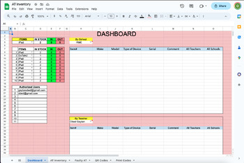 Preview of AT- Assistive Technology Inventory Google Sheets