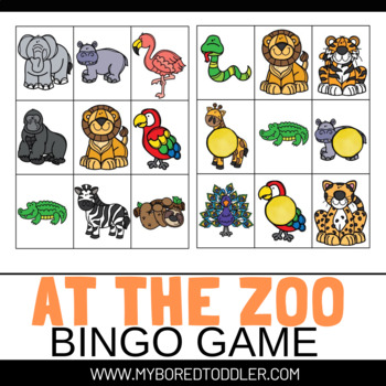 AT THE ZOO / ZOO ANIMALS Bingo Game | Toddlers| Preschool | Center Activity