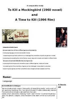 Preview of ATAR English- A Time to Kill and To Kill a Mockingbird: Comparative Booklet