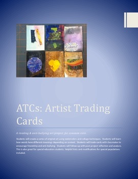 Preview of ATCs: Artist Trading Cards: Common Core Reading & Antibullying