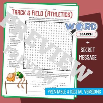 Preview of ATHLETICS TRACK & FIELD Word Search Puzzle Activity Worksheet Secret Message