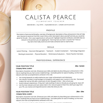 Preview of ATS Friendly Resume Template, Teacher Resume Template for MS Word & Apple Pages