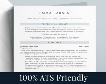 Preview of ATS Resume Template for Word, Pages & Google Docs