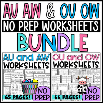 Preview of AU & AW and OW & OU Worksheets Bundle: No prep, I Spy, Sorts, Cloze, Mystery