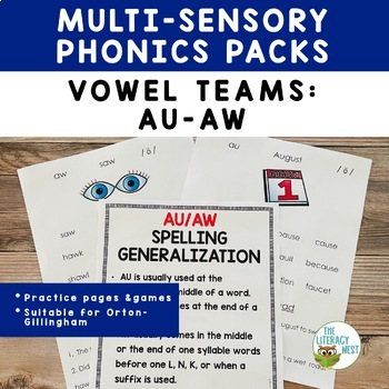 Preview of Orton-Gillingham Phonics AU and AW Vowel Team Activities and Games