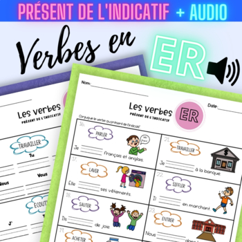 Preview of AUDIO French ER verbs Review PRESENT TENSE Verbes en -ER Présent Grammar Charts