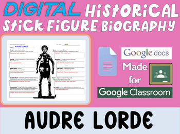 Preview of AUDRE LORDE - Digital Stick Figure Mini Bios for Women's History Month