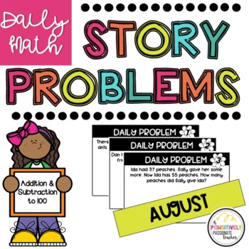 Preview of AUGUST Daily Math Story Problem/Word Problem (Add & Subtract within 100)