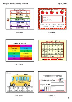 Preview of AUGUST Smart Notebook Skill Review Math and ELA for Morning Meeting