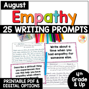 Preview of AUGUST Social-Emotional Learning Daily Writing Prompts: Empathy
