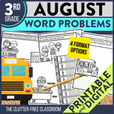 AUGUST WORD PROBLEMS Math 3rd Grade Third Activities Works