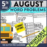 AUGUST WORD PROBLEMS Math 5th Grade Fifth Activities Works