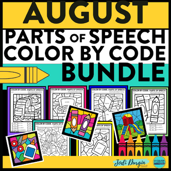 Preview of AUGUST color by code winter parts of speech grammar activity worksheet