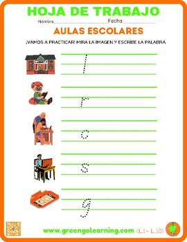 Preview of AULAS ESCOLARES/ HOJA DE TRABAJO / (Nivel I - Lección 10)