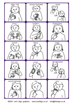 AUSLAN FEELINGS SIGNS - Line Drawings Easy-Print Version by Let's Sign