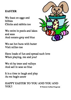 AUSSIE EASTER POEM by Victoria Carlton Programs | TPT