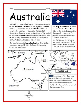 australia introductory geography worksheet by interactive printables