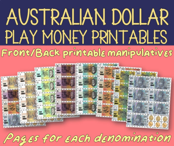 Preview of AUSTRALIAN DOLLAR CURRENCY - PLAY MONEY PRINTABLES (7 DIFFERENT EBILLS)