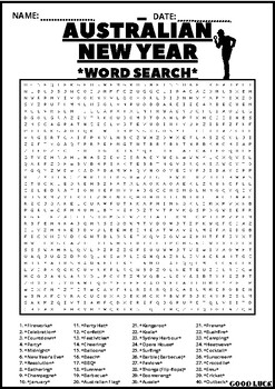 Preview of AUSTRALIAN NEW YEAR WORD SEARCH Puzzle Middle School Fun Activity Vocabulary