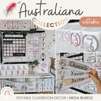 Preview of AUSTRALIANA Classroom Decor Bundle | Cute Australian Animals and Native Flora