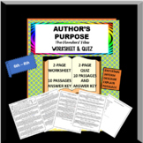 AUTHOR'S PURPOSE FOR REAL PASSAGES WORKSHEET AND QUIZ