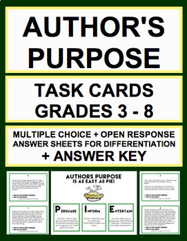 Preview of AUTHOR'S PURPOSE TASK CARDS