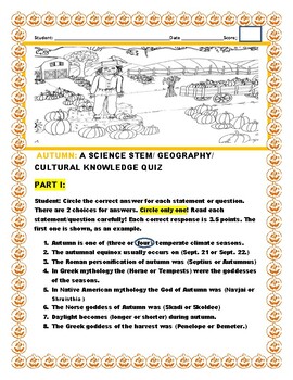 Preview of AUTUMN: A SCIENCE, GEOGRAPHY & CULTURAL QUIZ   W/ANSWER KEY GRS.4-8