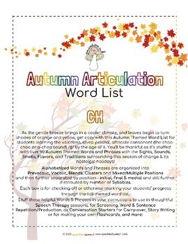 Preview of AUTUMN Articulation WORD LIST - CH - Speckled Speech Therapy Materials