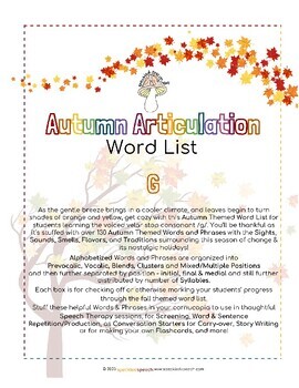 Preview of AUTUMN Articulation WORD LIST - G - Speckled Speech Therapy Materials